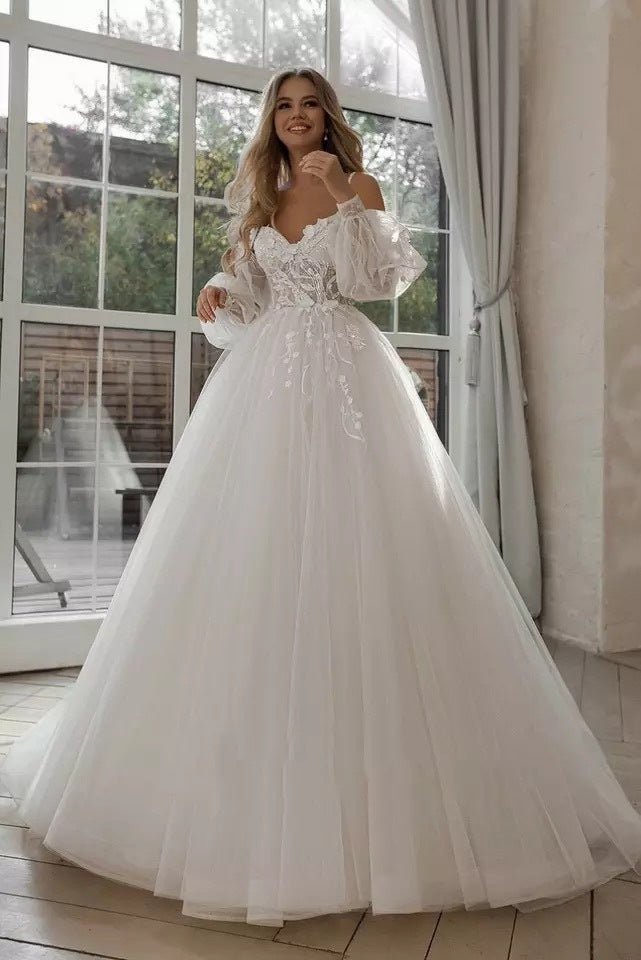 Boho Bride Gown Puff Sleeve Off Shoulder Wedding Dresses - Luzilly Bridal & Apparel