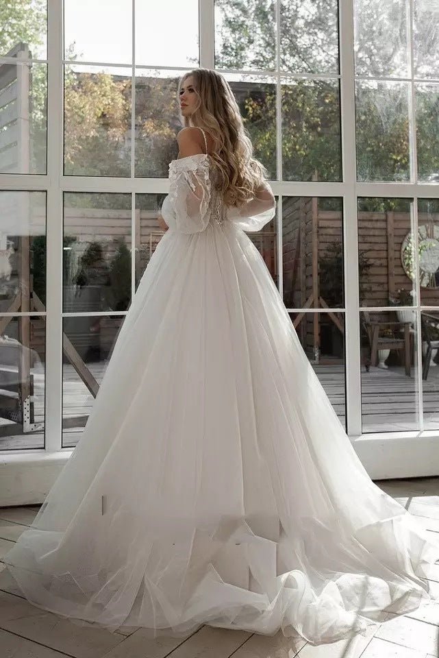 Boho Bride Gown Puff Sleeve Off Shoulder Wedding Dresses - Luzilly Bridal & Apparel