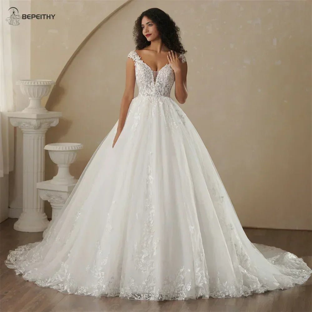 Boho Champagne Wedding Dress | Custom A-Line Bridal Gown -femstylo - Luzilly Bridal & Apparel