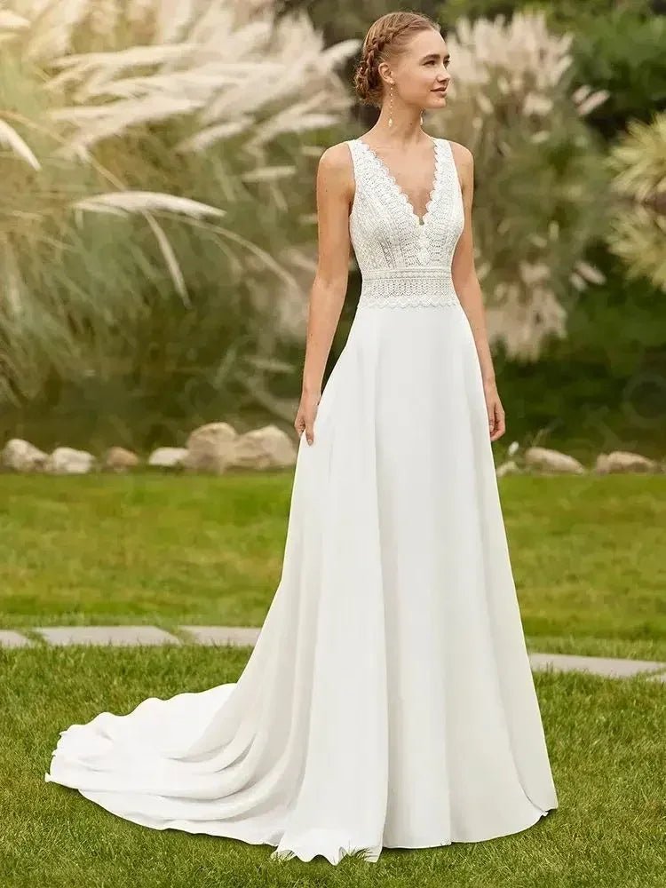 Boho Lace Backless Beach Wedding Gown - Luzilly Bridal & Apparel