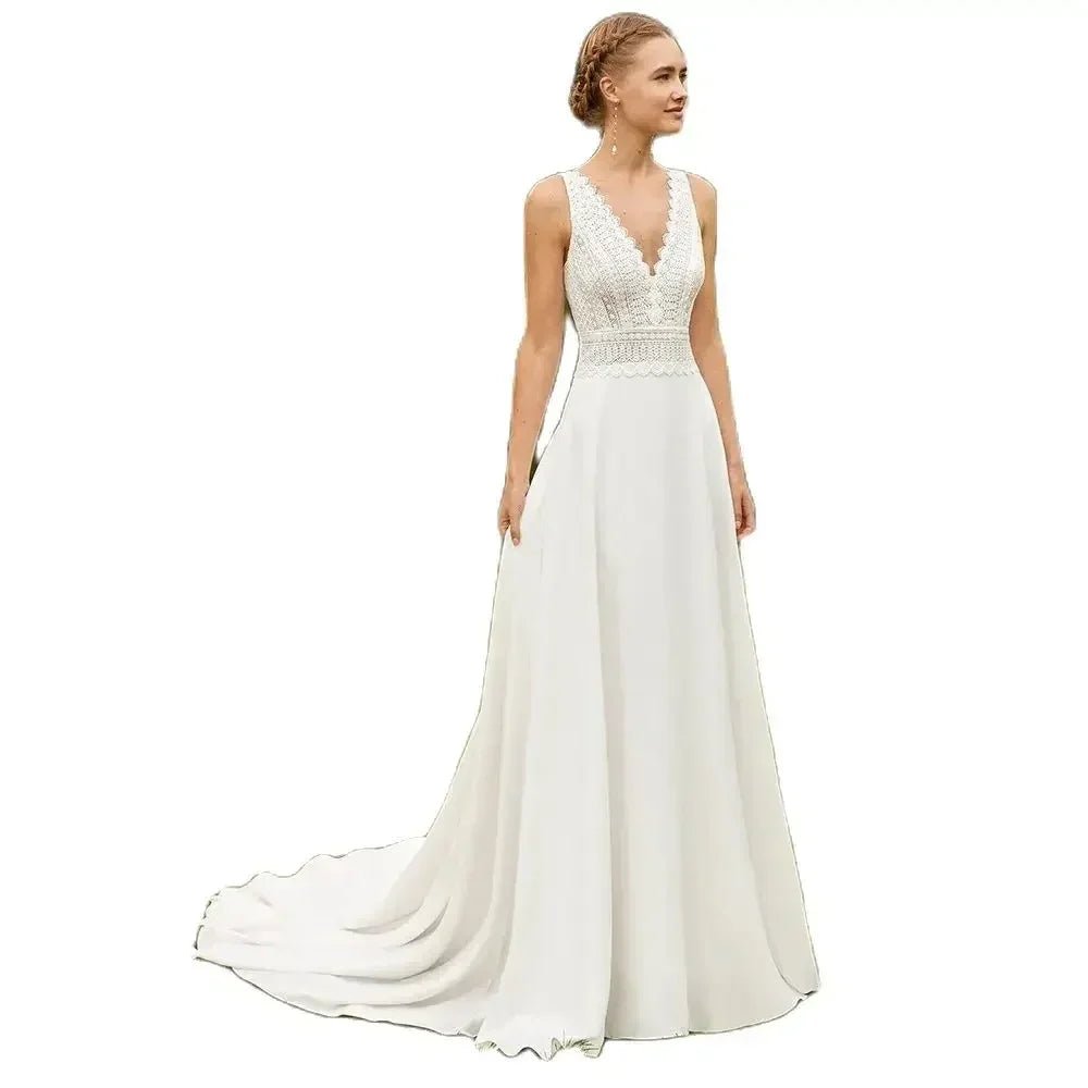 Boho Lace Backless Beach Wedding Gown - Luzilly Bridal & Apparel