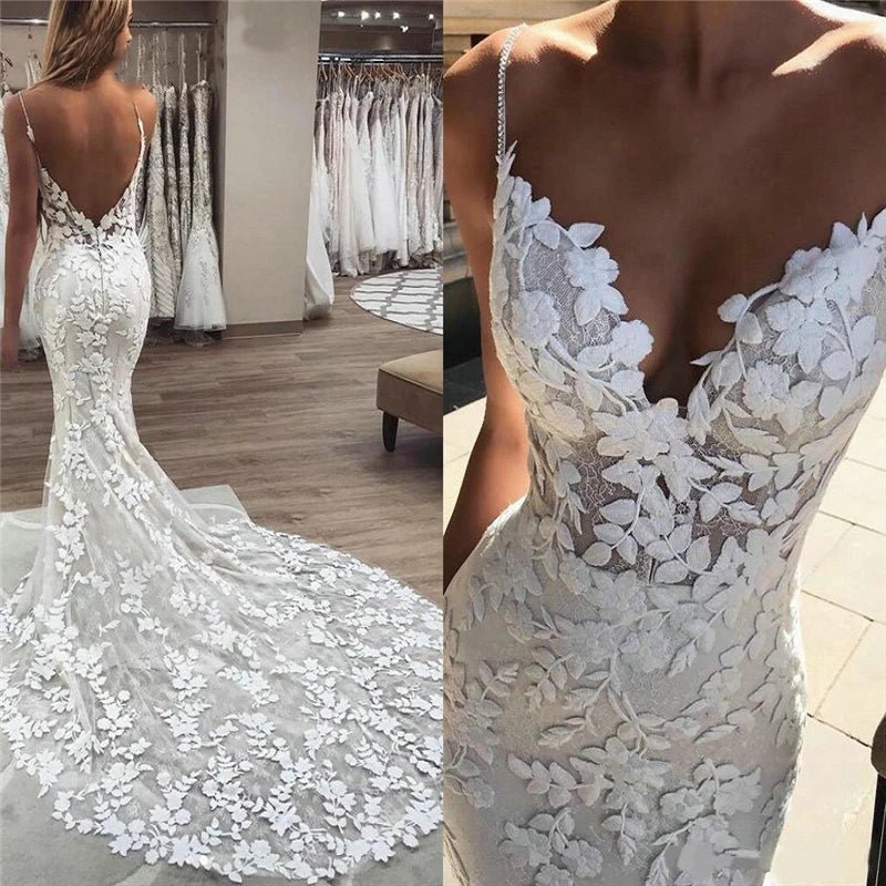 Boho Lace Backless Mermaid Wedding Dress - Luzilly Bridal & Apparel
