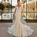 Boho Mermaid Wedding Dress - Long Sleeve Lace Gown Customizable | Femstylo - Luzilly Bridal & Apparel