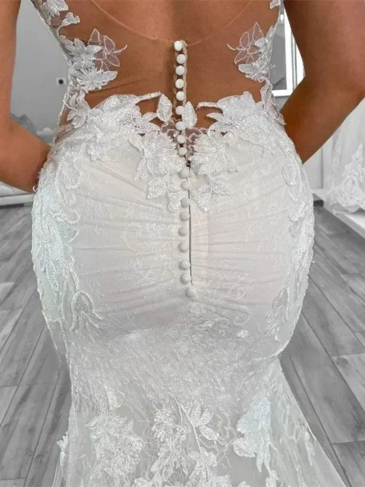 Boho Mermaid Wedding Dresses for Women Open Back V-Neck Lace Spaghetti Strap Bridal Gown Vestidos De Novia Customized - Luzilly Bridal & Apparel