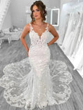 Boho Mermaid Wedding Dresses for Women Open Back V-Neck Lace Spaghetti Strap Bridal Gown Vestidos De Novia Customized - Luzilly Bridal & Apparel
