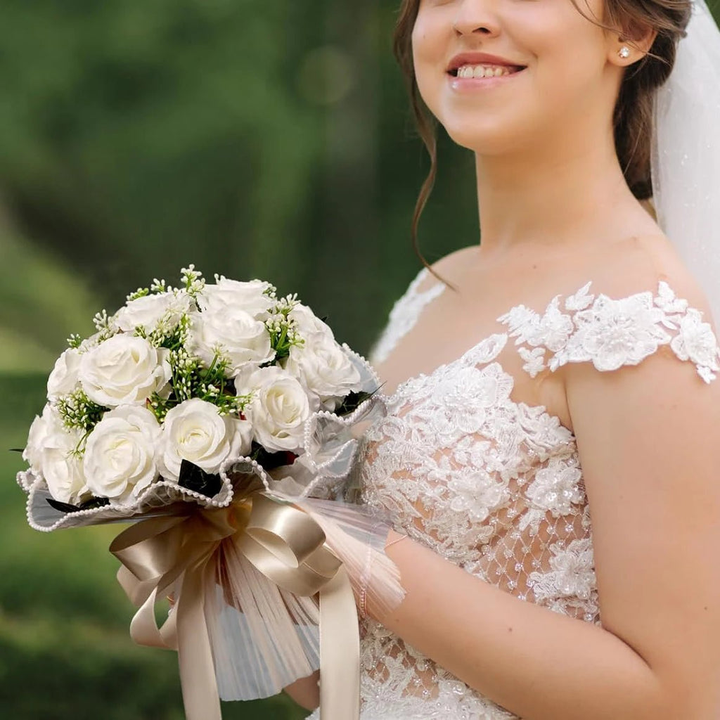 Boho Silk Ribbon Bridal Bouquet with Lace - Luzilly Bridal & Apparel