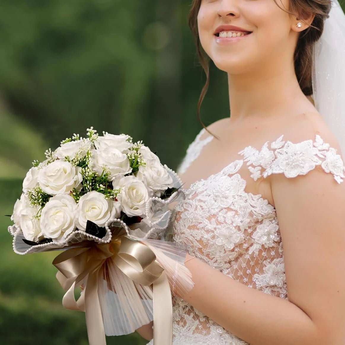 Boho Silk Ribbon Bridal Bouquet with Lace - Luzilly Bridal & Apparel
