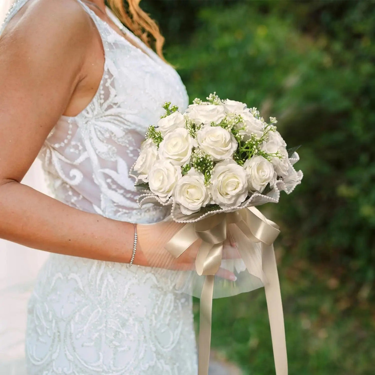 Boho Silk Ribbon Bridal Bouquet with Lace - Luzilly Bridal & Apparel
