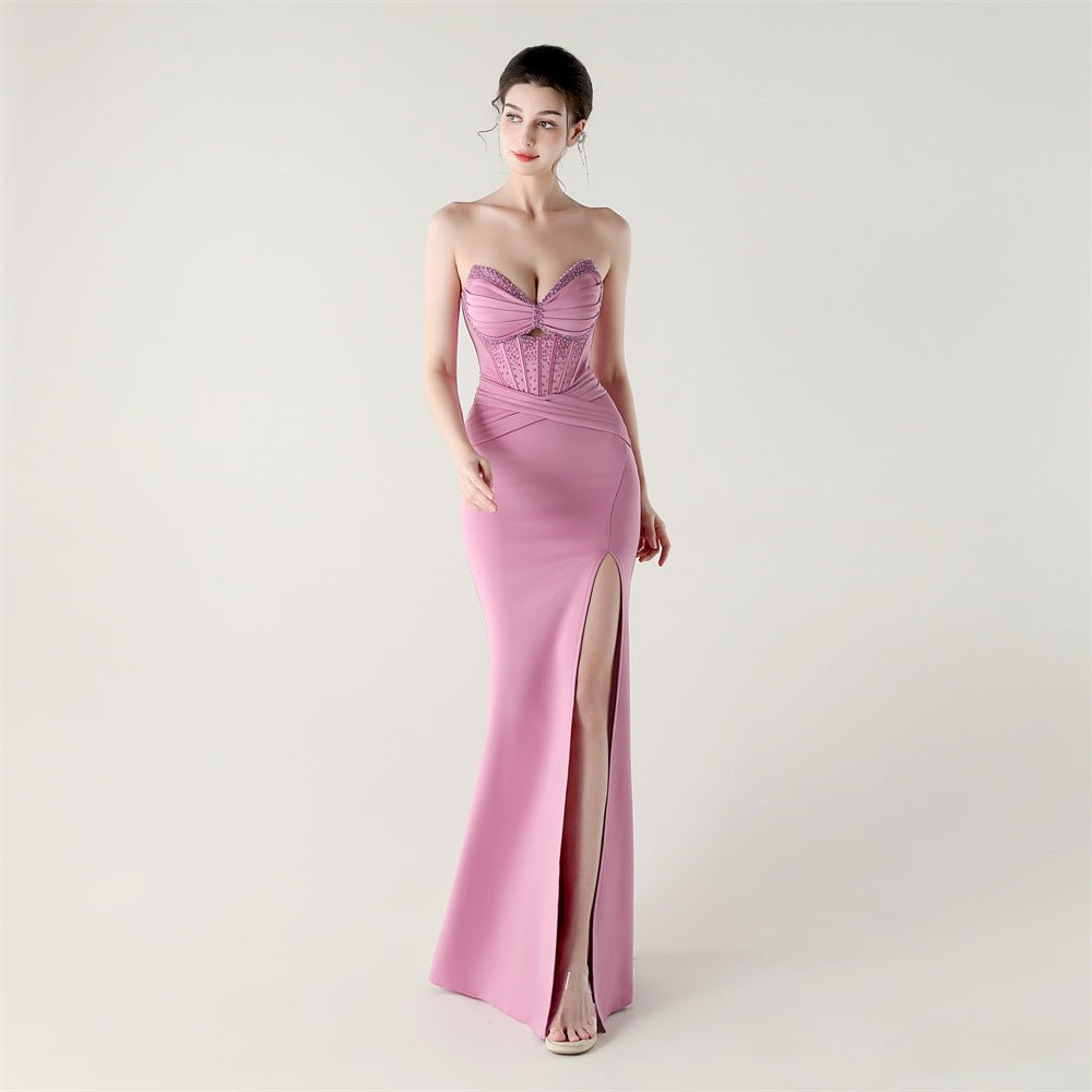 Boning Corset Lace up Waist Controlled Wrapped Chest Pleated Hollow Out Cutout out Cocktail Wedding Red Carpet Evening Dress - Luzilly Bridal & Apparel
