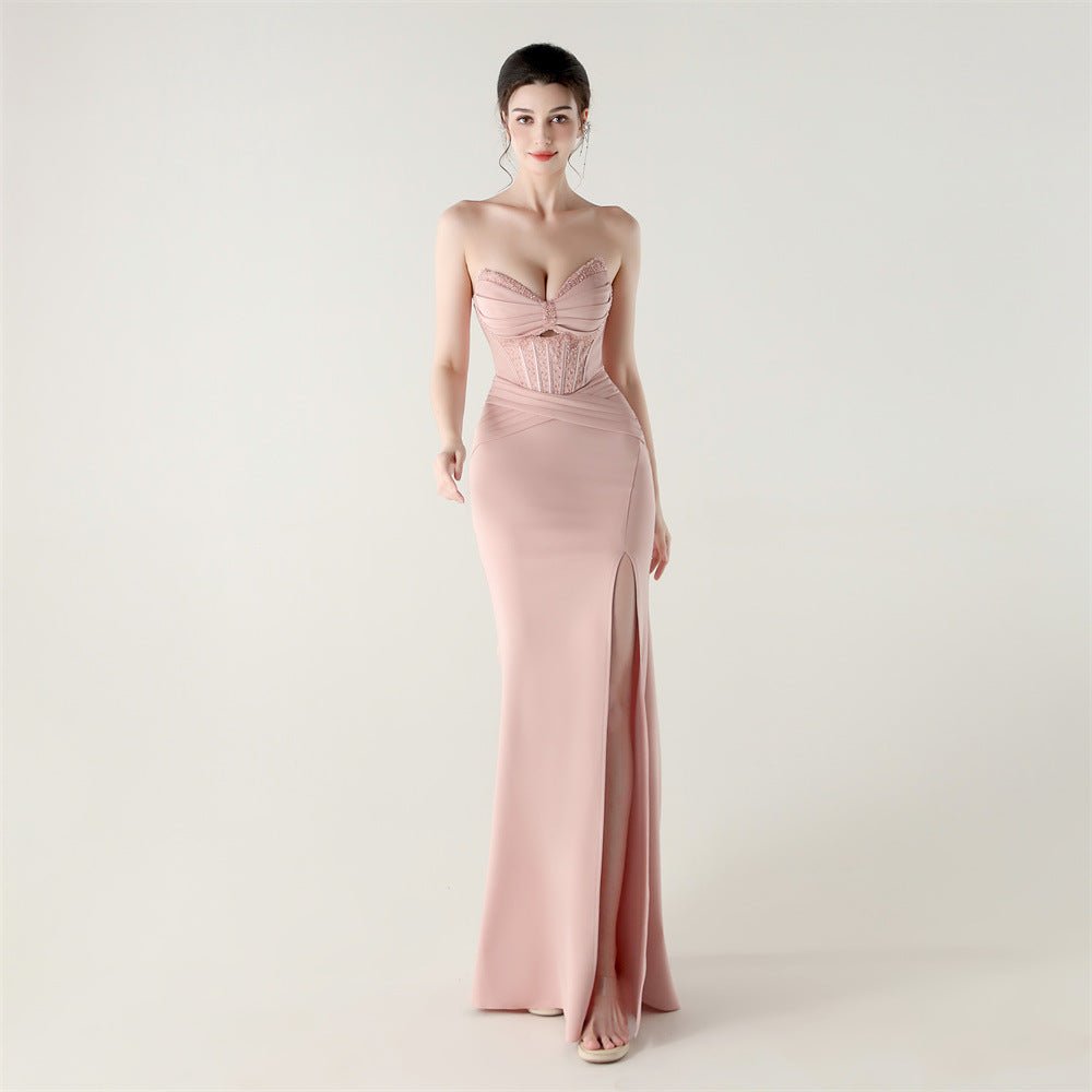 Boning Corset Lace up Waist Controlled Wrapped Chest Pleated Hollow Out Cutout out Cocktail Wedding Red Carpet Evening Dress - Luzilly Bridal & Apparel