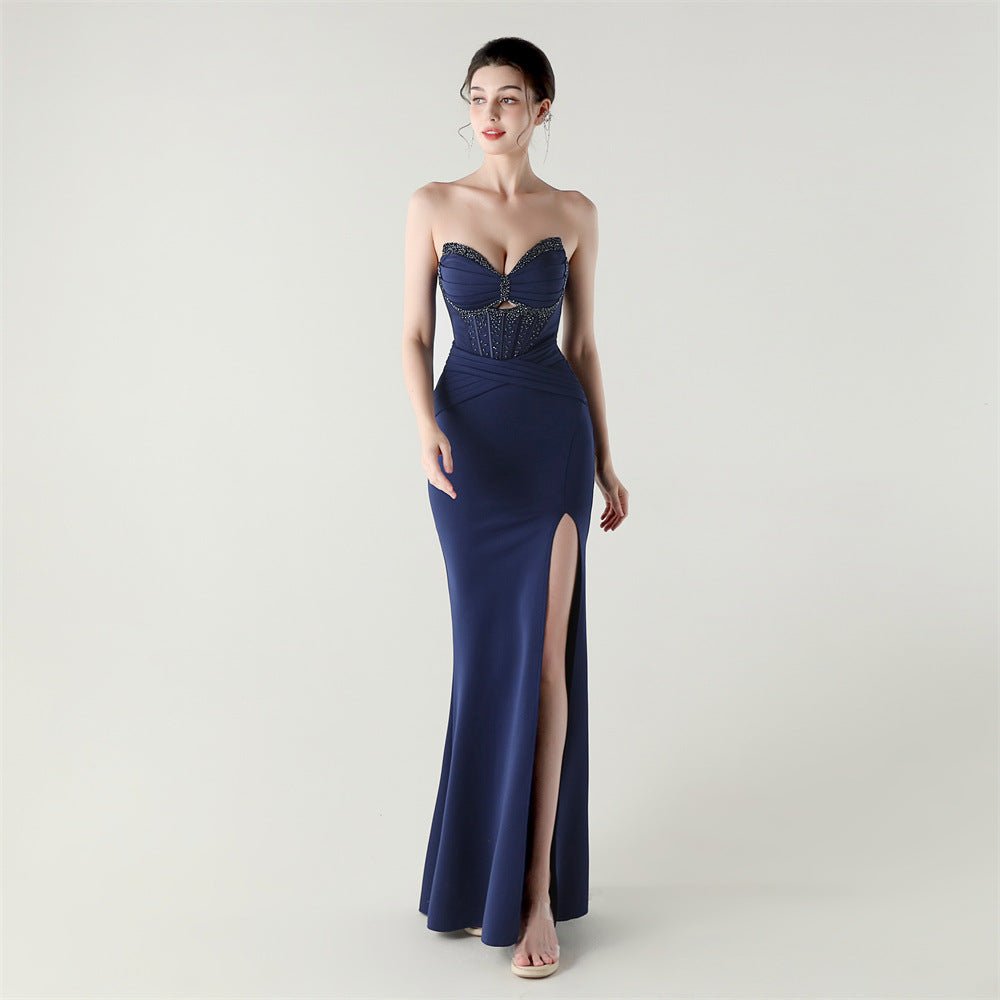 Boning Corset Lace up Waist Controlled Wrapped Chest Pleated Hollow Out Cutout out Cocktail Wedding Red Carpet Evening Dress - Luzilly Bridal & Apparel
