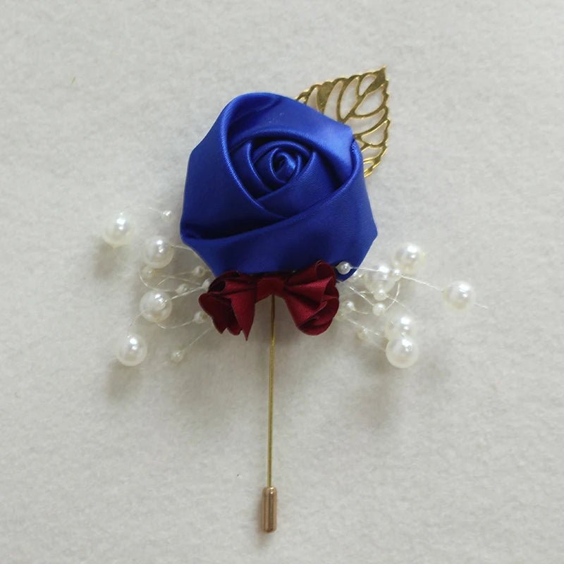 Boutonnieres Flowers Artificial Roses Fake Pearl Ivory Corsage Buttonhole Groomsmen Boutonniere for Men Wedding Accessories - Luzilly Bridal & Apparel