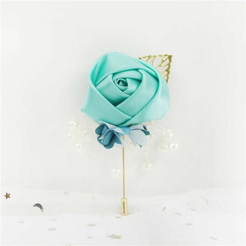 Boutonnieres Flowers Artificial Roses Fake Pearl Ivory Corsage Buttonhole Groomsmen Boutonniere for Men Wedding Accessories - Luzilly Bridal & Apparel