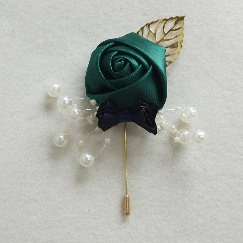 Boutonnieres Flowers Artificial Roses Fake Pearl Ivory Corsage Buttonhole Groomsmen Boutonniere for Men Wedding Accessories - Luzilly Bridal & Apparel