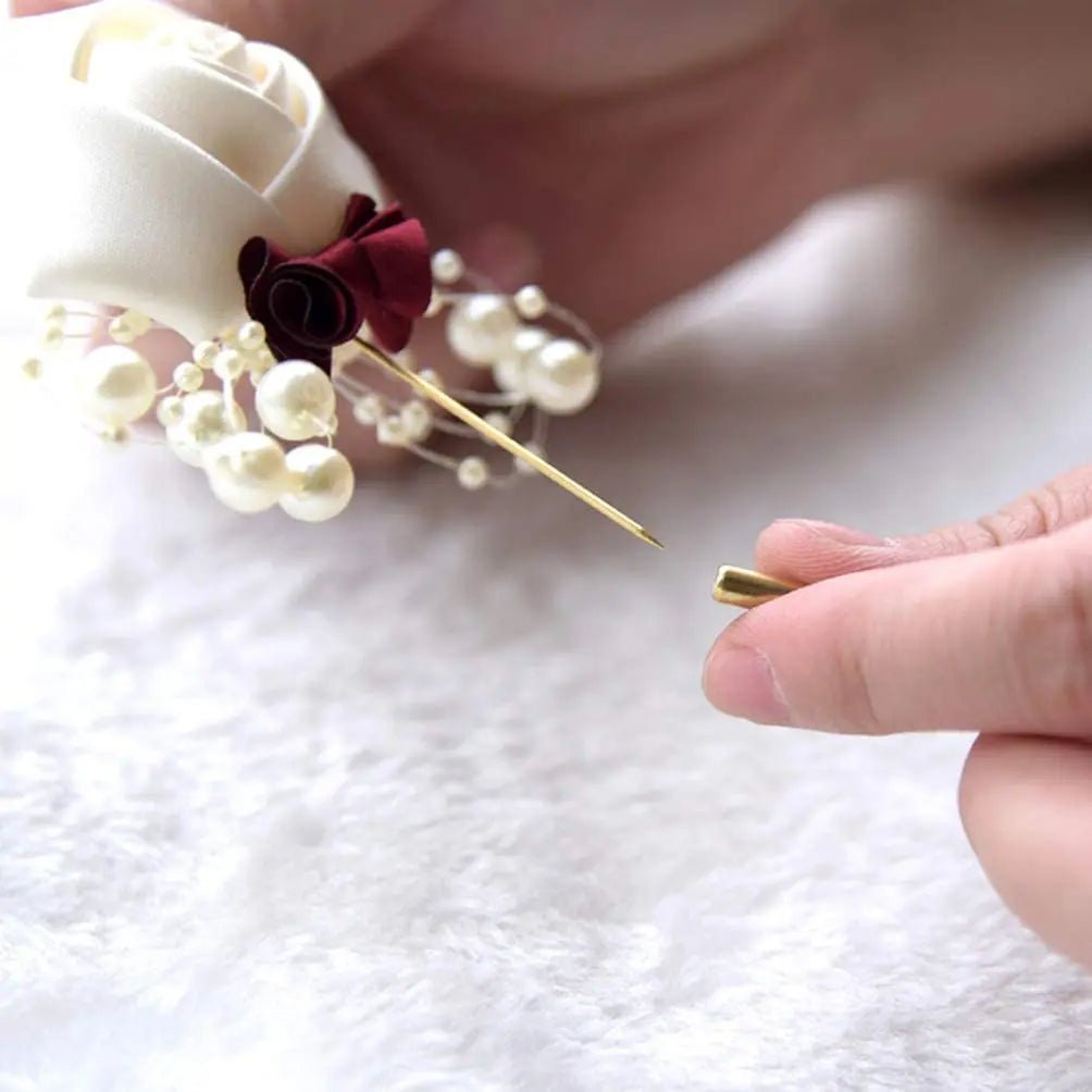 Boutonnieres Flowers Artificial Roses Fake Pearl Ivory Corsage Buttonhole Groomsmen Boutonniere for Men Wedding Accessories - Luzilly Bridal & Apparel