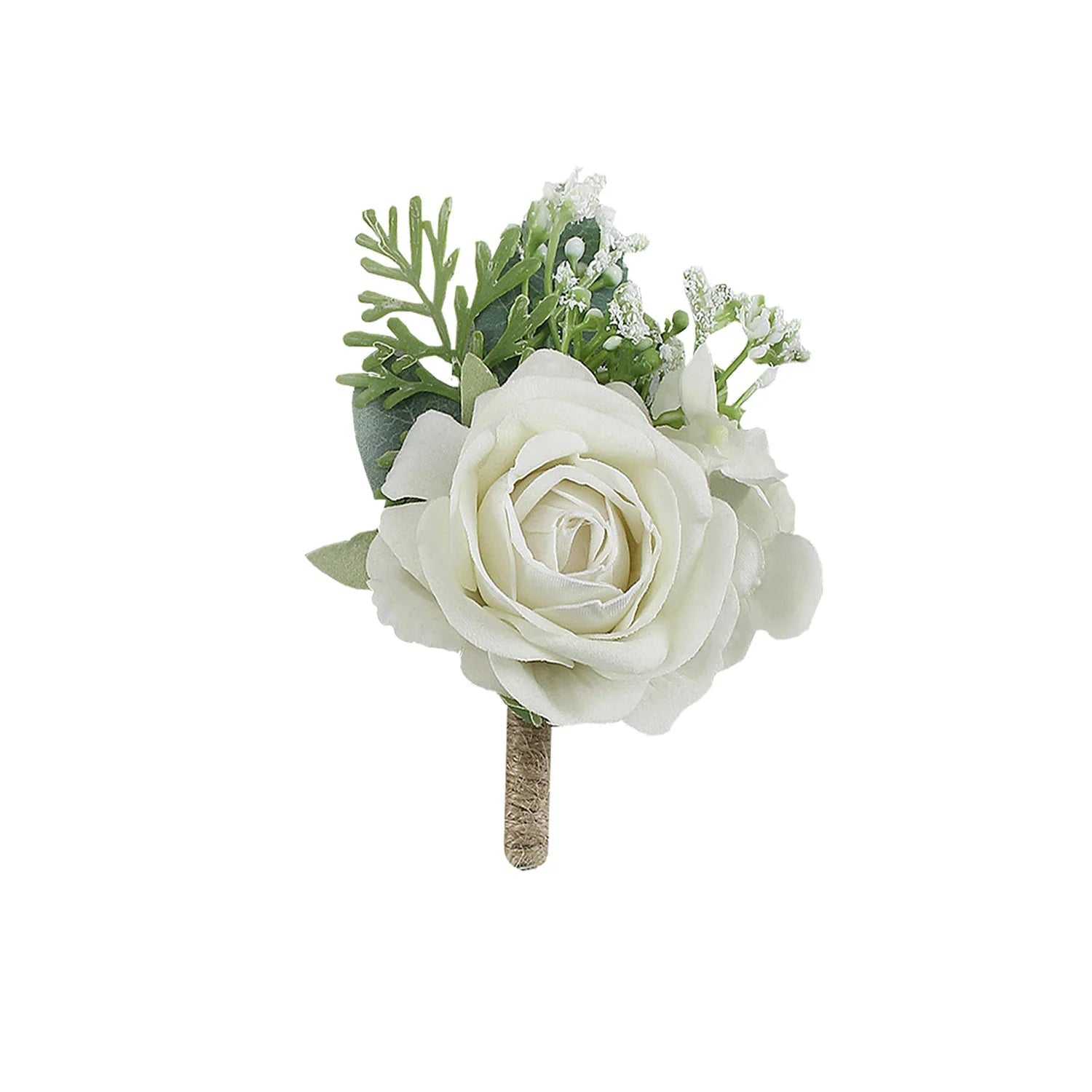 Boutonnieres Flowers Artificial Roses Silk White Ivory Corsage Buttonhole Groomsmen Boutonniere for Men Wedding Accessories - Luzilly Bridal & Apparel