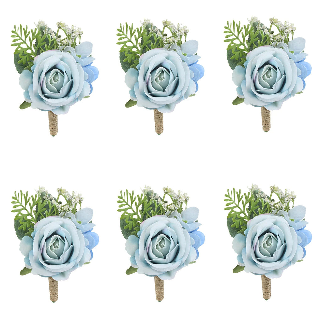 Boutonnieres Flowers Artificial Roses Silk White Ivory Corsage Buttonhole Groomsmen Boutonniere for Men Wedding Accessories - Luzilly Bridal & Apparel