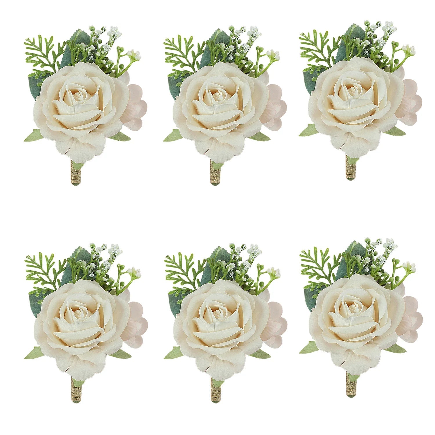Boutonnieres Flowers Artificial Roses Silk White Ivory Corsage Buttonhole Groomsmen Boutonniere for Men Wedding Accessories - Luzilly Bridal & Apparel