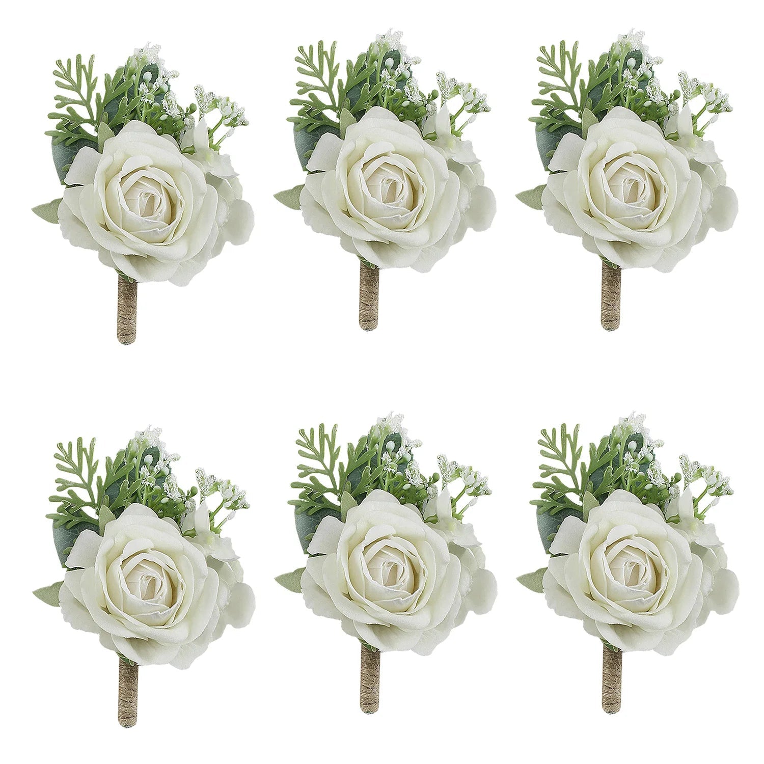 Boutonnieres Flowers Artificial Roses Silk White Ivory Corsage Buttonhole Groomsmen Boutonniere for Men Wedding Accessories - Luzilly Bridal & Apparel