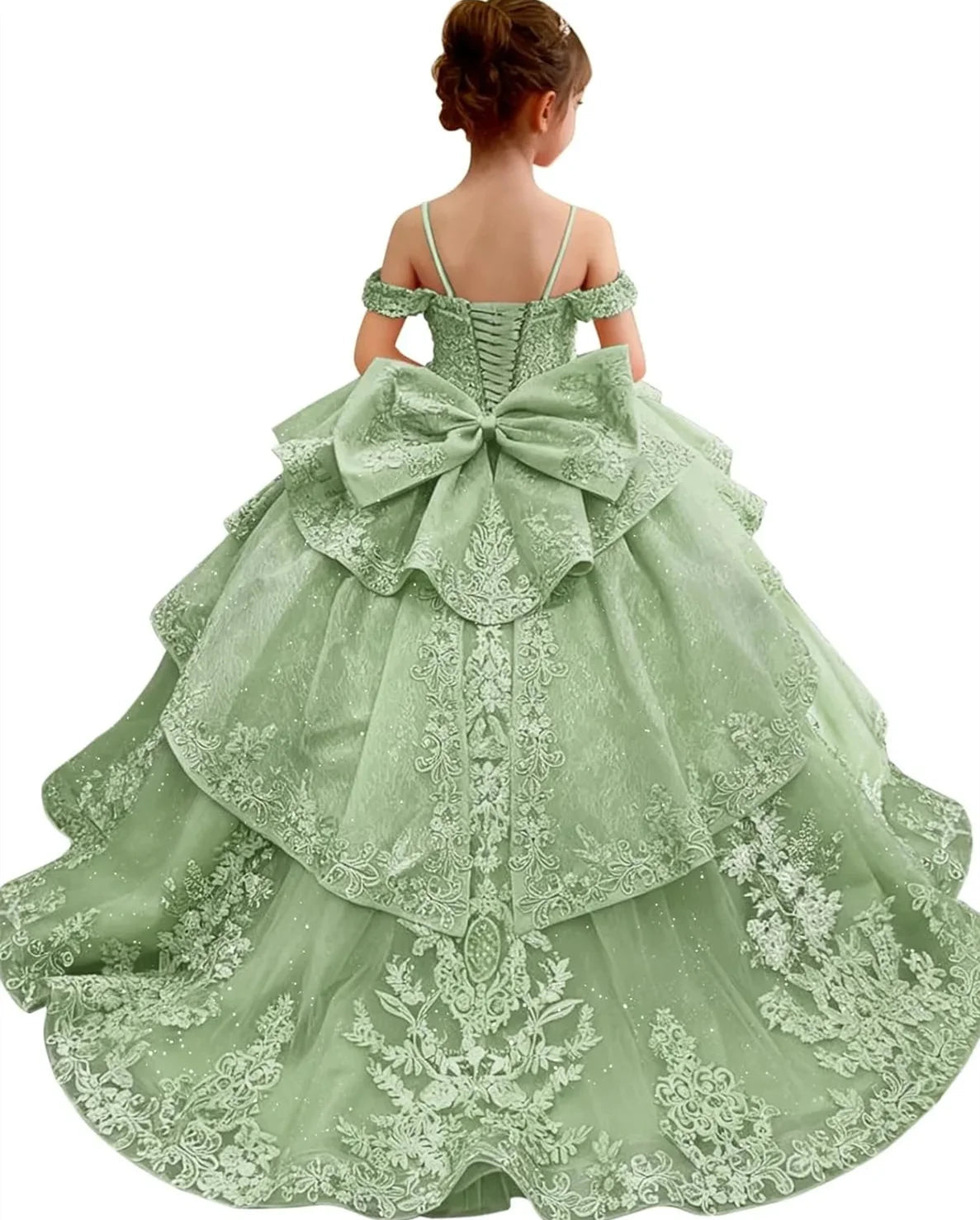 Bowknot Appliqué Flower Girl Dress - Luzilly Bridal & Apparel