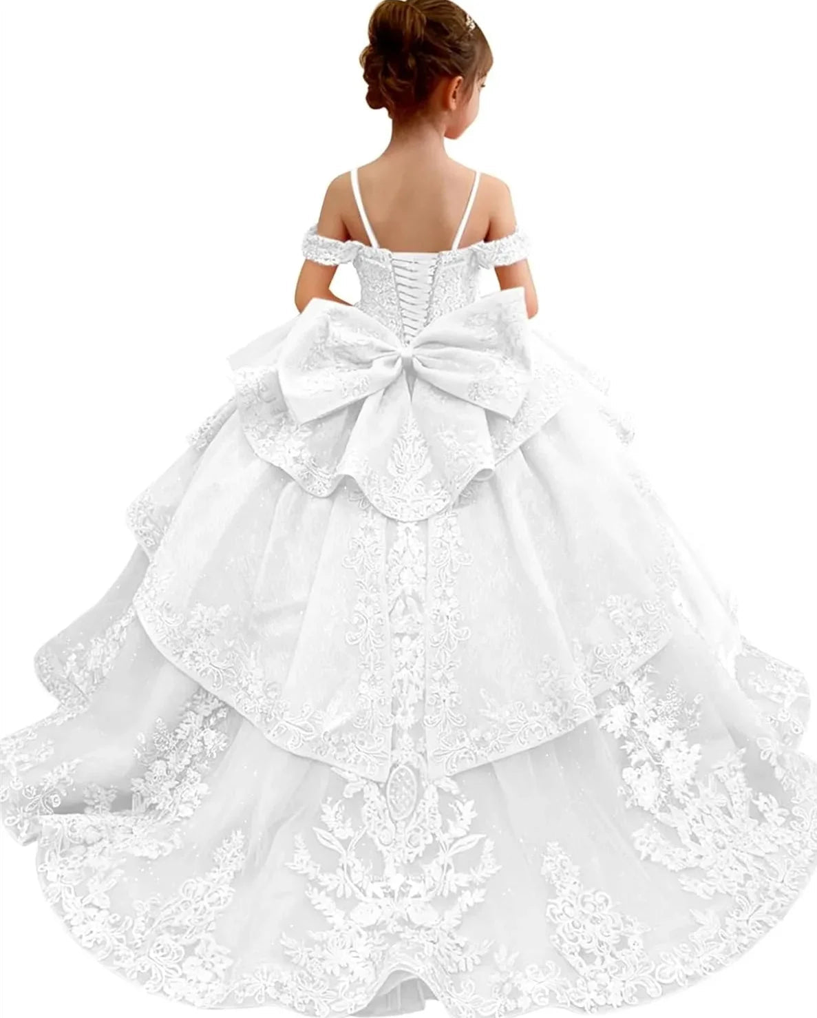 Bowknot Appliqué Flower Girl Dress - Luzilly Bridal & Apparel