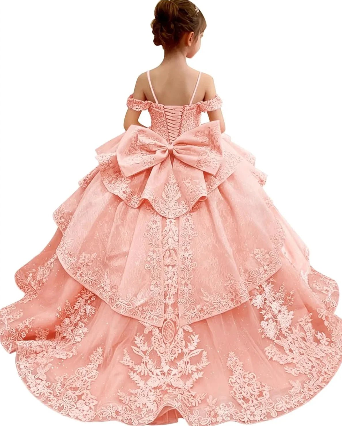 Bowknot Appliqué Flower Girl Dress - Luzilly Bridal & Apparel