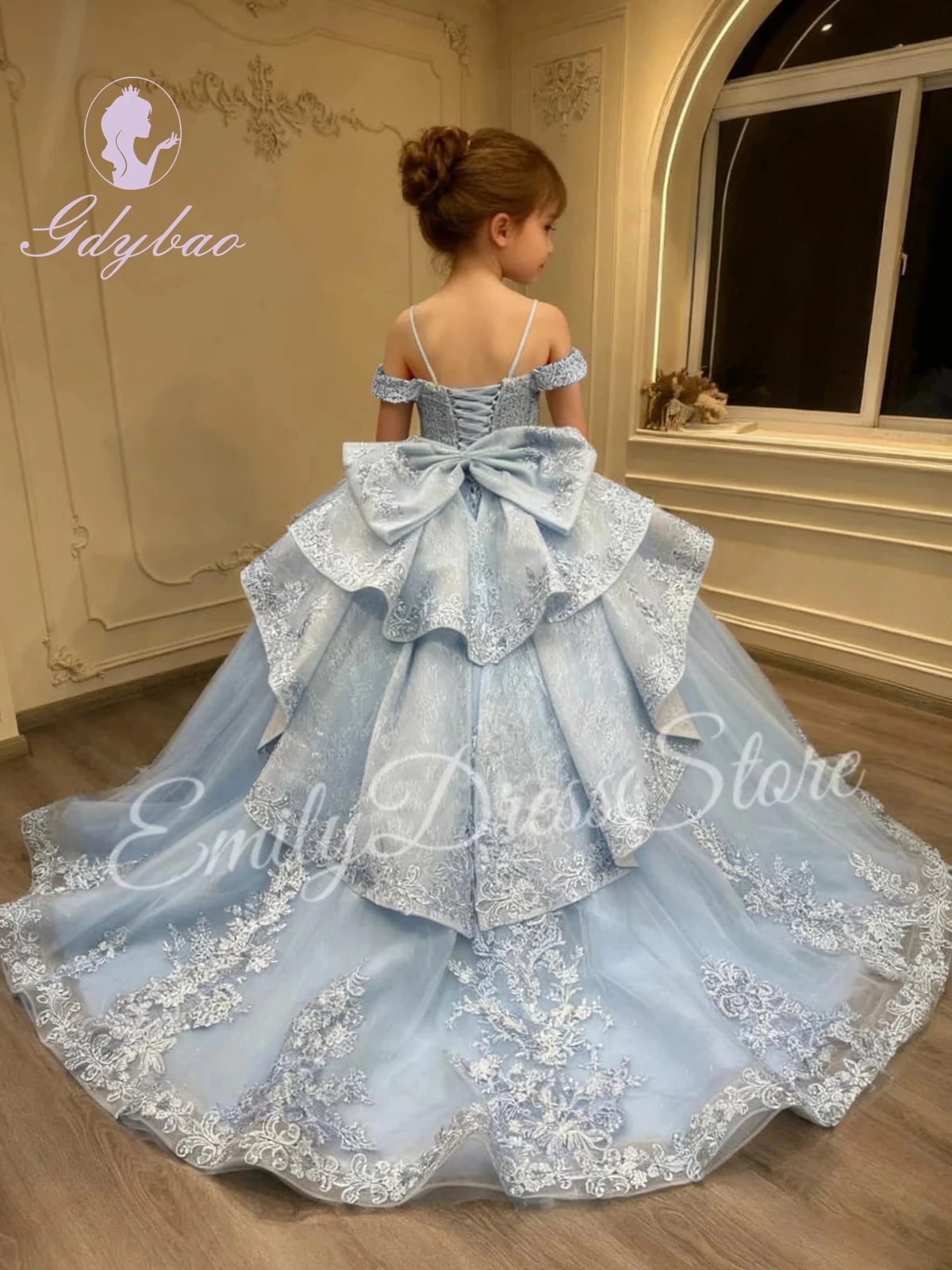 Bowknot Appliqué Flower Girl Dress - Luzilly Bridal & Apparel