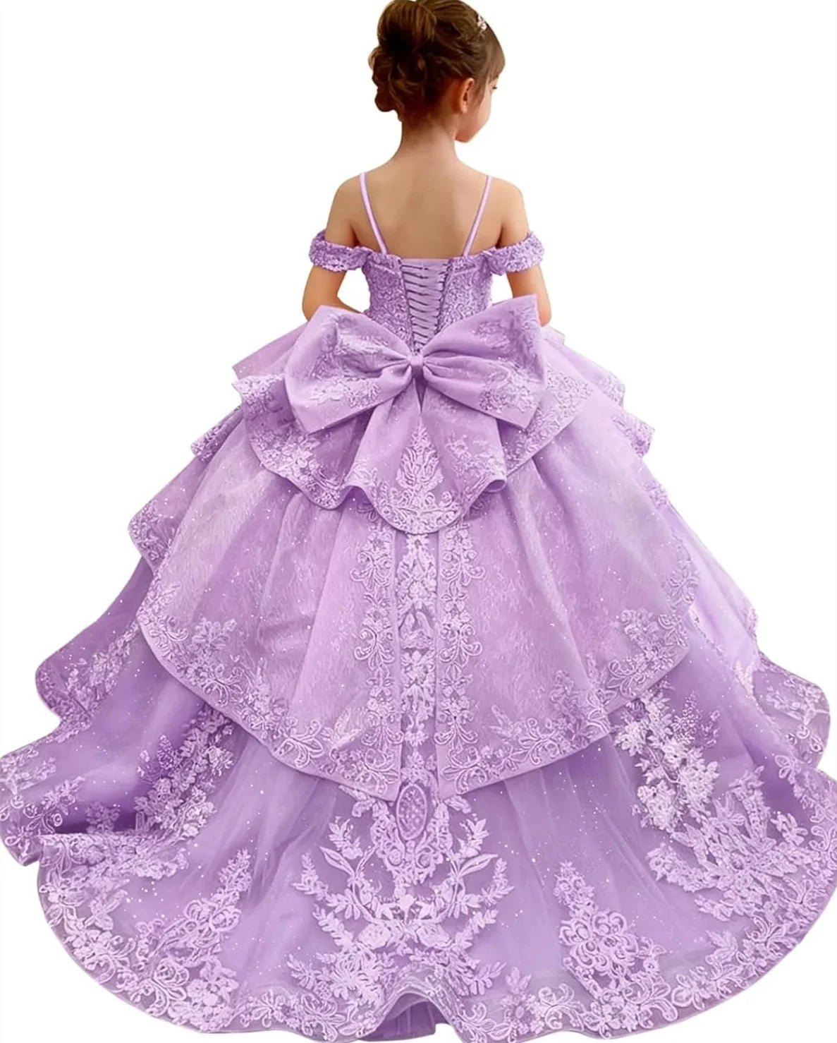 Bowknot Appliqué Flower Girl Dress - Luzilly Bridal & Apparel