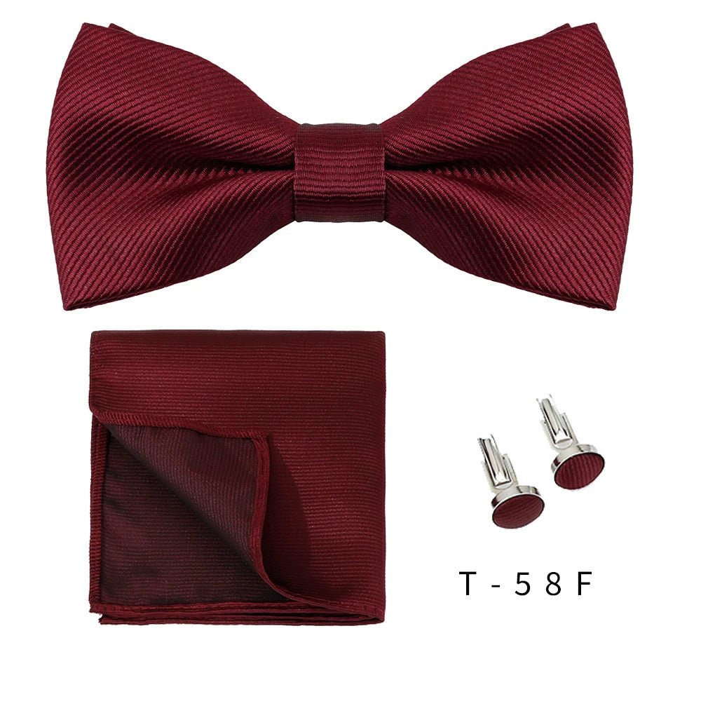 Bowtie Set 3pcs Solid Color Bow Tie For Men Pocket Square Shirts Cufflinks Neck Butterfly Suit For Business Wedding Decorate tie - Luzilly Bridal & Apparel