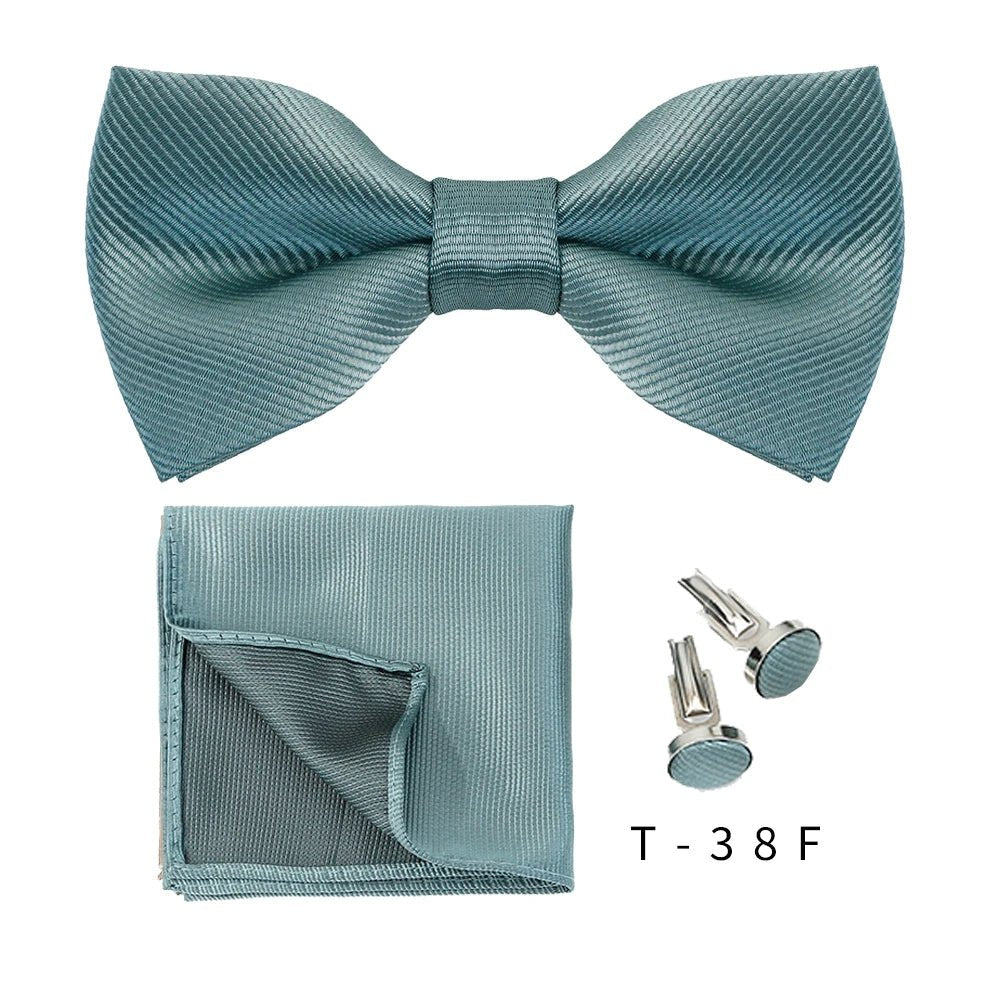 Bowtie Set 3pcs Solid Color Bow Tie For Men Pocket Square Shirts Cufflinks Neck Butterfly Suit For Business Wedding Decorate tie - Luzilly Bridal & Apparel