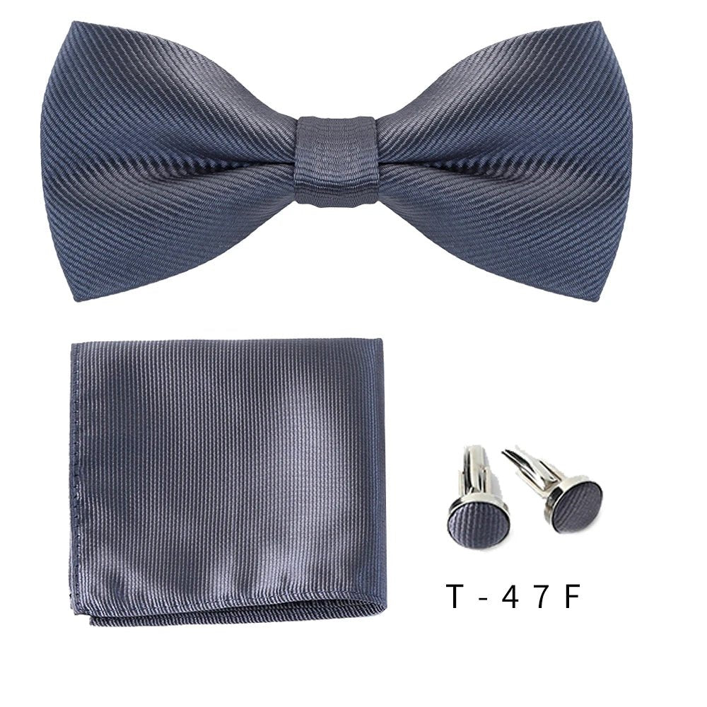 Bowtie Set 3pcs Solid Color Bow Tie For Men Pocket Square Shirts Cufflinks Neck Butterfly Suit For Business Wedding Decorate tie - Luzilly Bridal & Apparel