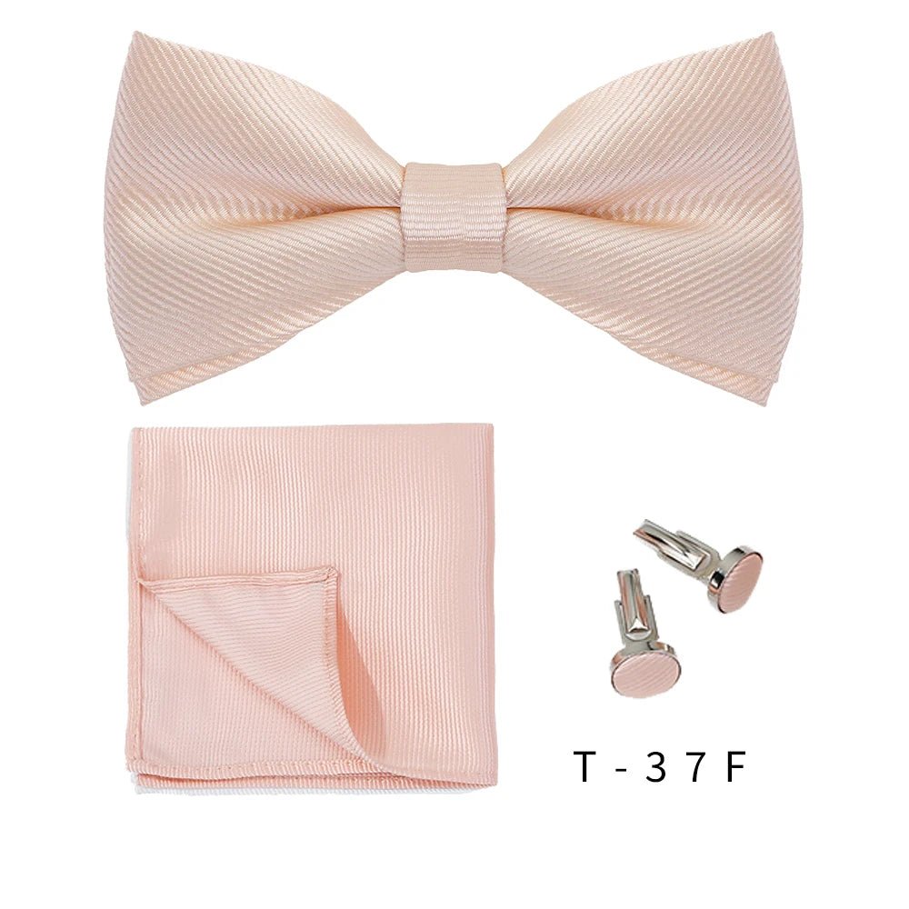 Bowtie Set 3pcs Solid Color Bow Tie For Men Pocket Square Shirts Cufflinks Neck Butterfly Suit For Business Wedding Decorate tie - Luzilly Bridal & Apparel