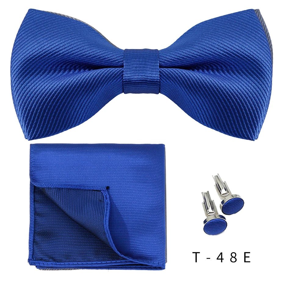 Bowtie Set 3pcs Solid Color Bow Tie For Men Pocket Square Shirts Cufflinks Neck Butterfly Suit For Business Wedding Decorate tie - Luzilly Bridal & Apparel