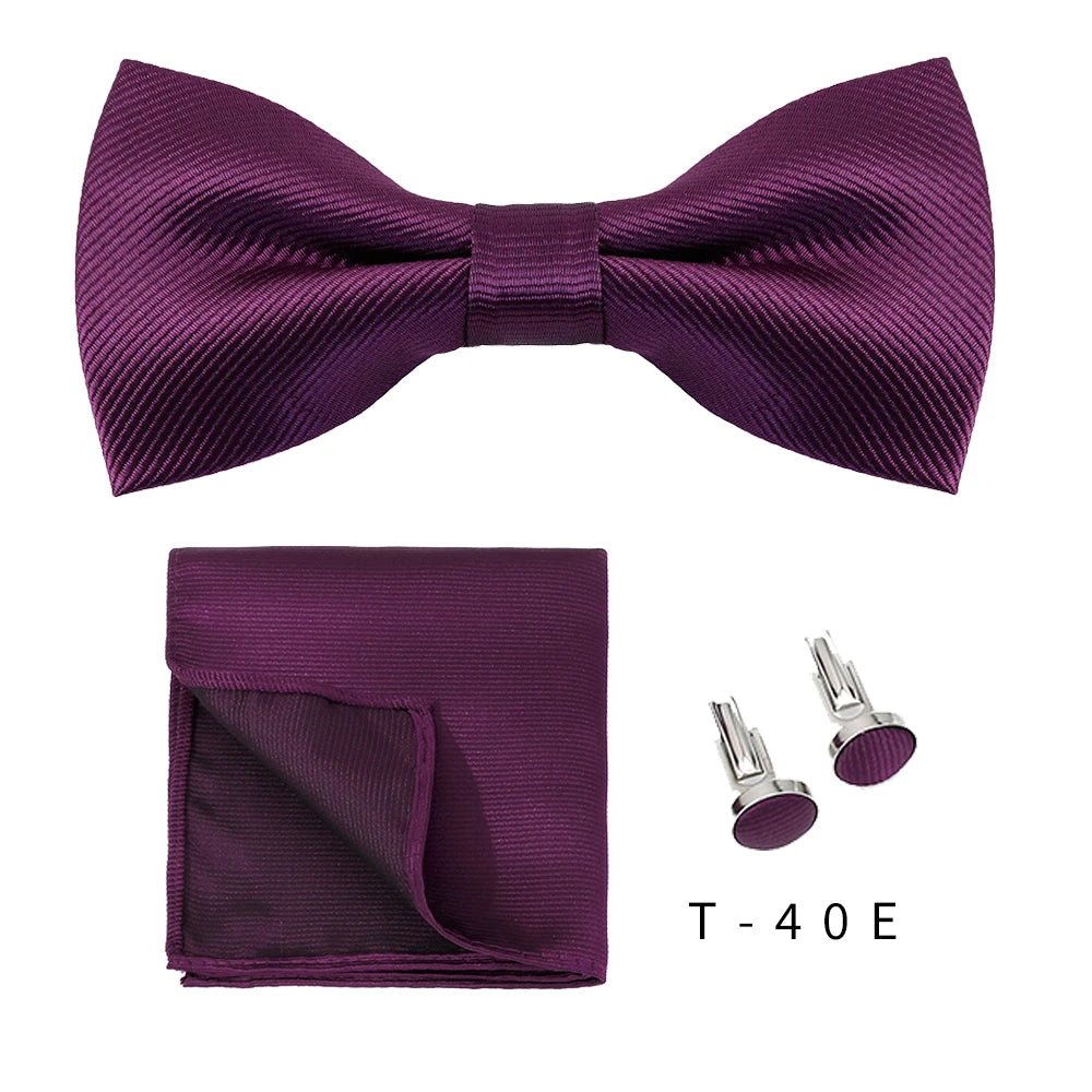 Bowtie Set 3pcs Solid Color Bow Tie For Men Pocket Square Shirts Cufflinks Neck Butterfly Suit For Business Wedding Decorate tie - Luzilly Bridal & Apparel