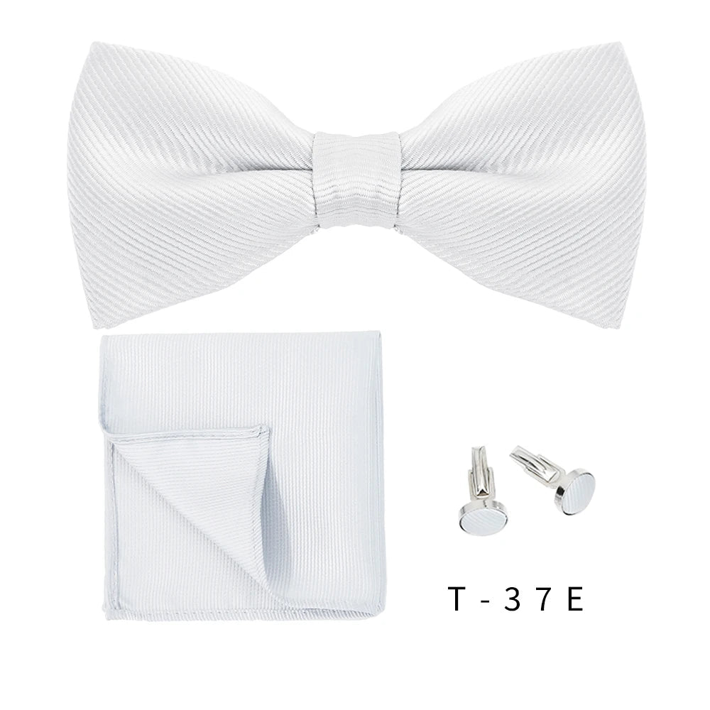 Bowtie Set 3pcs Solid Color Bow Tie For Men Pocket Square Shirts Cufflinks Neck Butterfly Suit For Business Wedding Decorate tie - Luzilly Bridal & Apparel