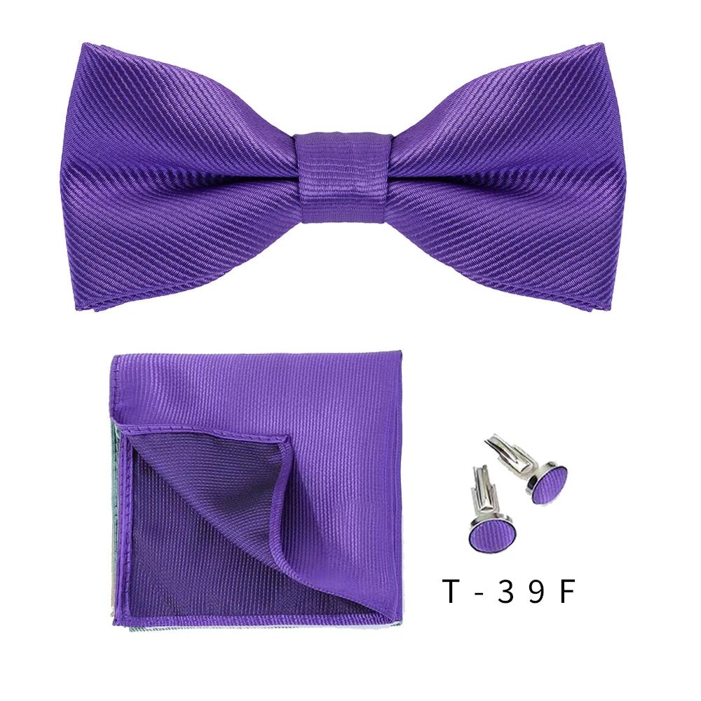 Bowtie Set 3pcs Solid Color Bow Tie For Men Pocket Square Shirts Cufflinks Neck Butterfly Suit For Business Wedding Decorate tie - Luzilly Bridal & Apparel