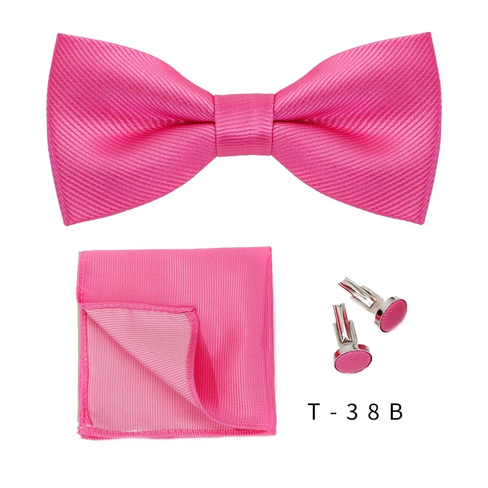 Bowtie Set 3pcs Solid Color Bow Tie For Men Pocket Square Shirts Cufflinks Neck Butterfly Suit For Business Wedding Decorate tie - Luzilly Bridal & Apparel