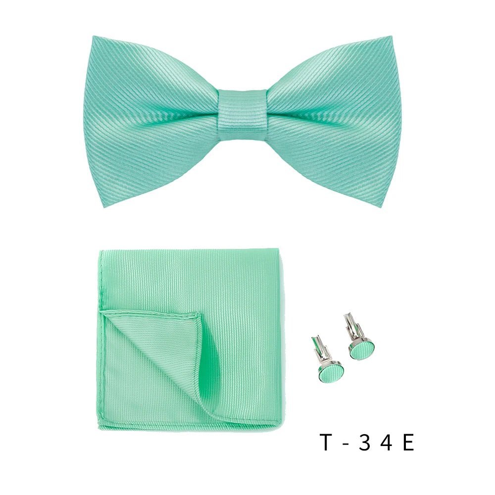 Bowtie Set 3pcs Solid Color Bow Tie For Men Pocket Square Shirts Cufflinks Neck Butterfly Suit For Business Wedding Decorate tie - Luzilly Bridal & Apparel