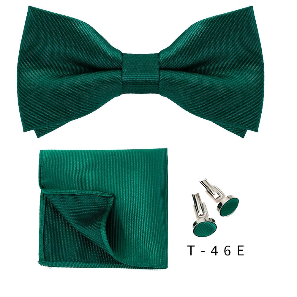 Bowtie Set 3pcs Solid Color Bow Tie For Men Pocket Square Shirts Cufflinks Neck Butterfly Suit For Business Wedding Decorate tie - Luzilly Bridal & Apparel