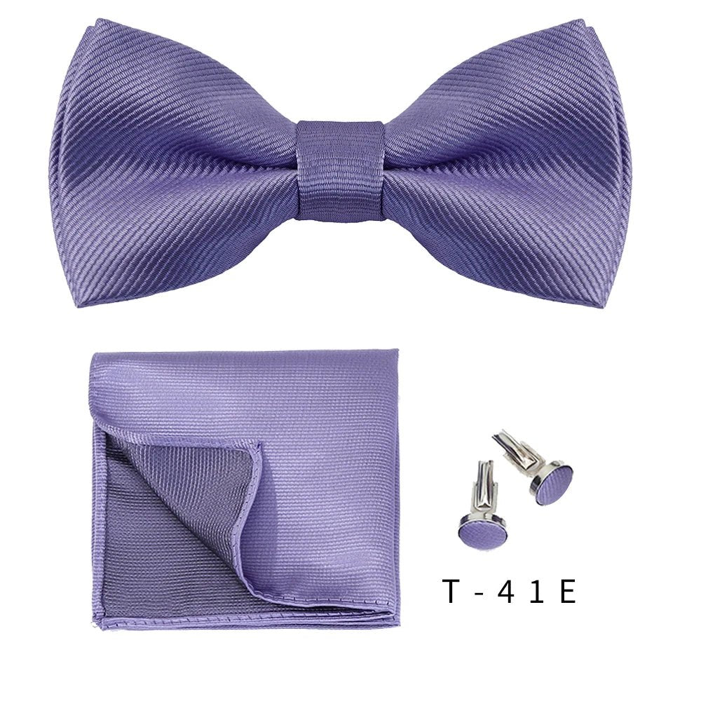 Bowtie Set 3pcs Solid Color Bow Tie For Men Pocket Square Shirts Cufflinks Neck Butterfly Suit For Business Wedding Decorate tie - Luzilly Bridal & Apparel
