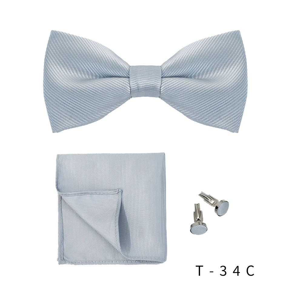 Bowtie Set 3pcs Solid Color Bow Tie For Men Pocket Square Shirts Cufflinks Neck Butterfly Suit For Business Wedding Decorate tie - Luzilly Bridal & Apparel