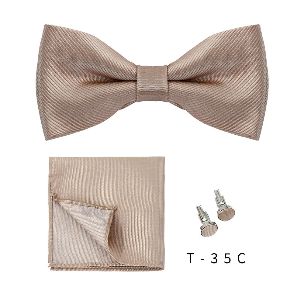 Bowtie Set 3pcs Solid Color Bow Tie For Men Pocket Square Shirts Cufflinks Neck Butterfly Suit For Business Wedding Decorate tie - Luzilly Bridal & Apparel