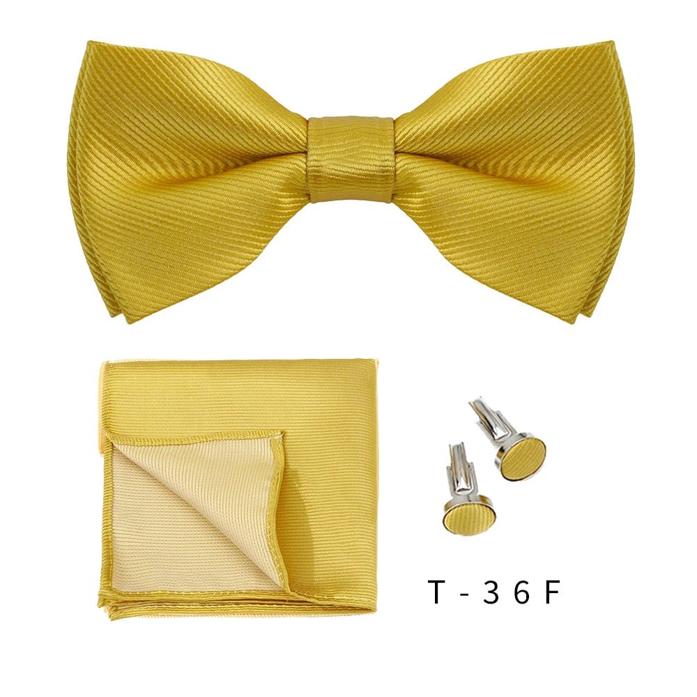 Bowtie Set 3pcs Solid Color Bow Tie For Men Pocket Square Shirts Cufflinks Neck Butterfly Suit For Business Wedding Decorate tie - Luzilly Bridal & Apparel