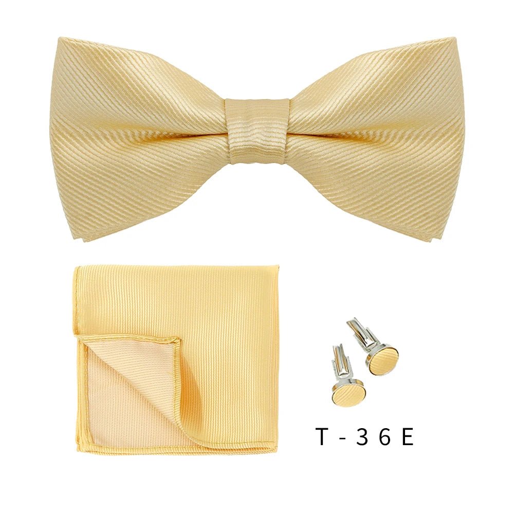 Bowtie Set 3pcs Solid Color Bow Tie For Men Pocket Square Shirts Cufflinks Neck Butterfly Suit For Business Wedding Decorate tie - Luzilly Bridal & Apparel