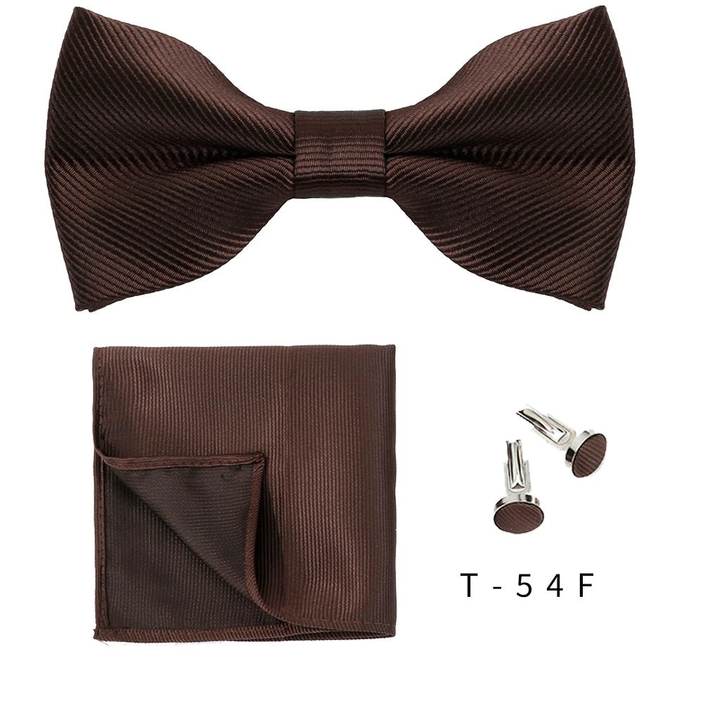 Bowtie Set 3pcs Solid Color Bow Tie For Men Pocket Square Shirts Cufflinks Neck Butterfly Suit For Business Wedding Decorate tie - Luzilly Bridal & Apparel