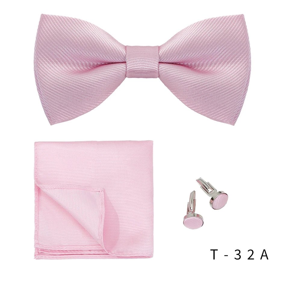 Bowtie Set 3pcs Solid Color Bow Tie For Men Pocket Square Shirts Cufflinks Neck Butterfly Suit For Business Wedding Decorate tie - Luzilly Bridal & Apparel