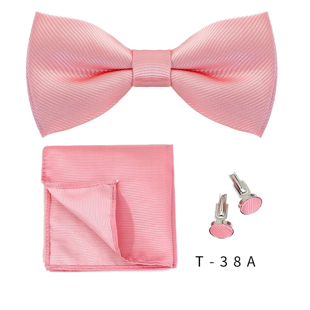Bowtie Set 3pcs Solid Color Bow Tie For Men Pocket Square Shirts Cufflinks Neck Butterfly Suit For Business Wedding Decorate tie - Luzilly Bridal & Apparel