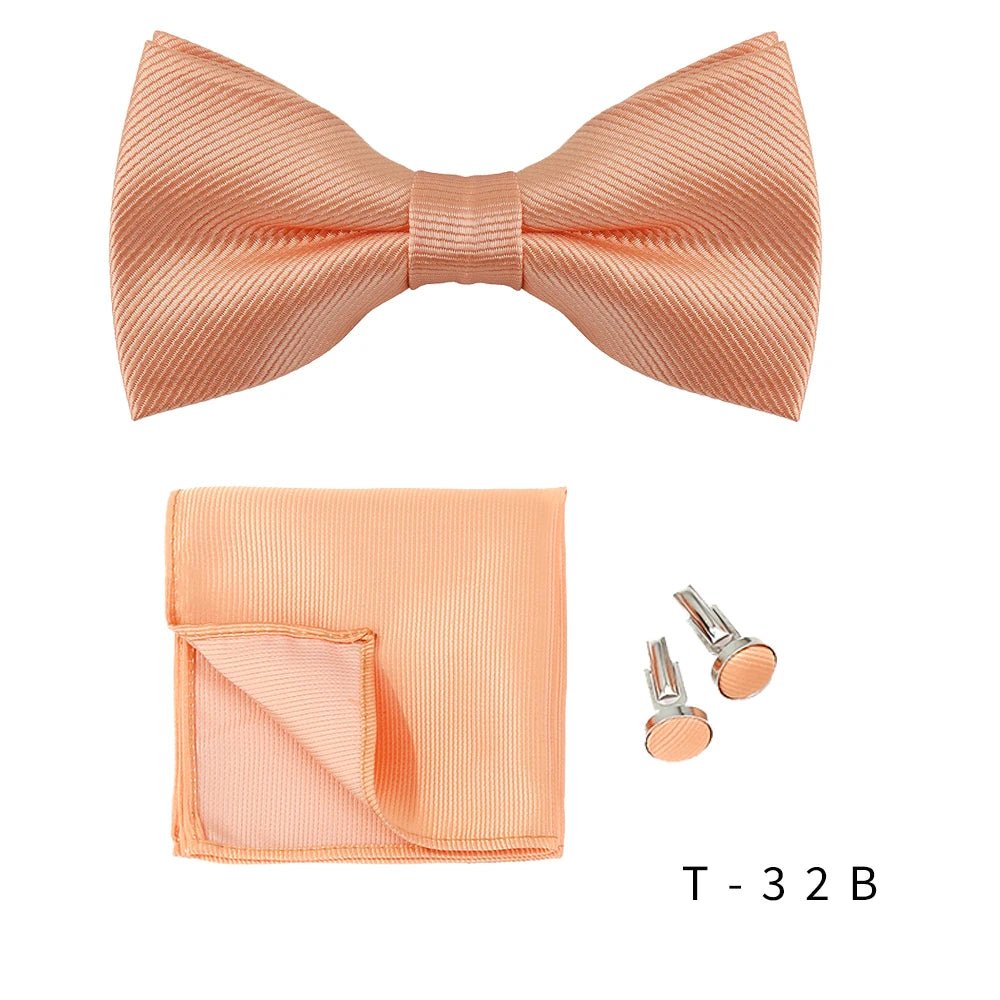Bowtie Set 3pcs Solid Color Bow Tie For Men Pocket Square Shirts Cufflinks Neck Butterfly Suit For Business Wedding Decorate tie - Luzilly Bridal & Apparel