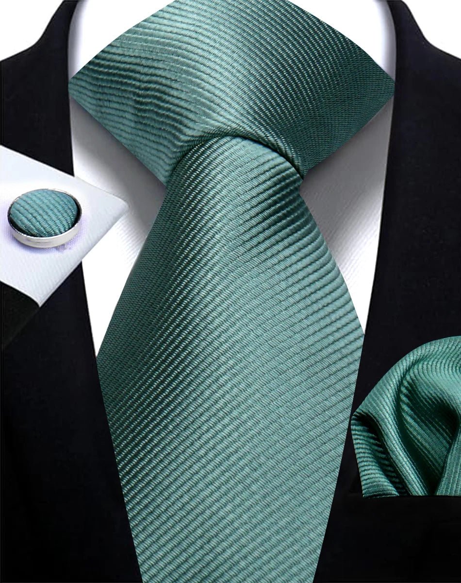 Brand Business Solid Color Ties Handkerchief Cufflink Tie Clip Pin Set For Men Formal Necktie Party Wedding Men Accessories Gift - Luzilly Bridal & Apparel