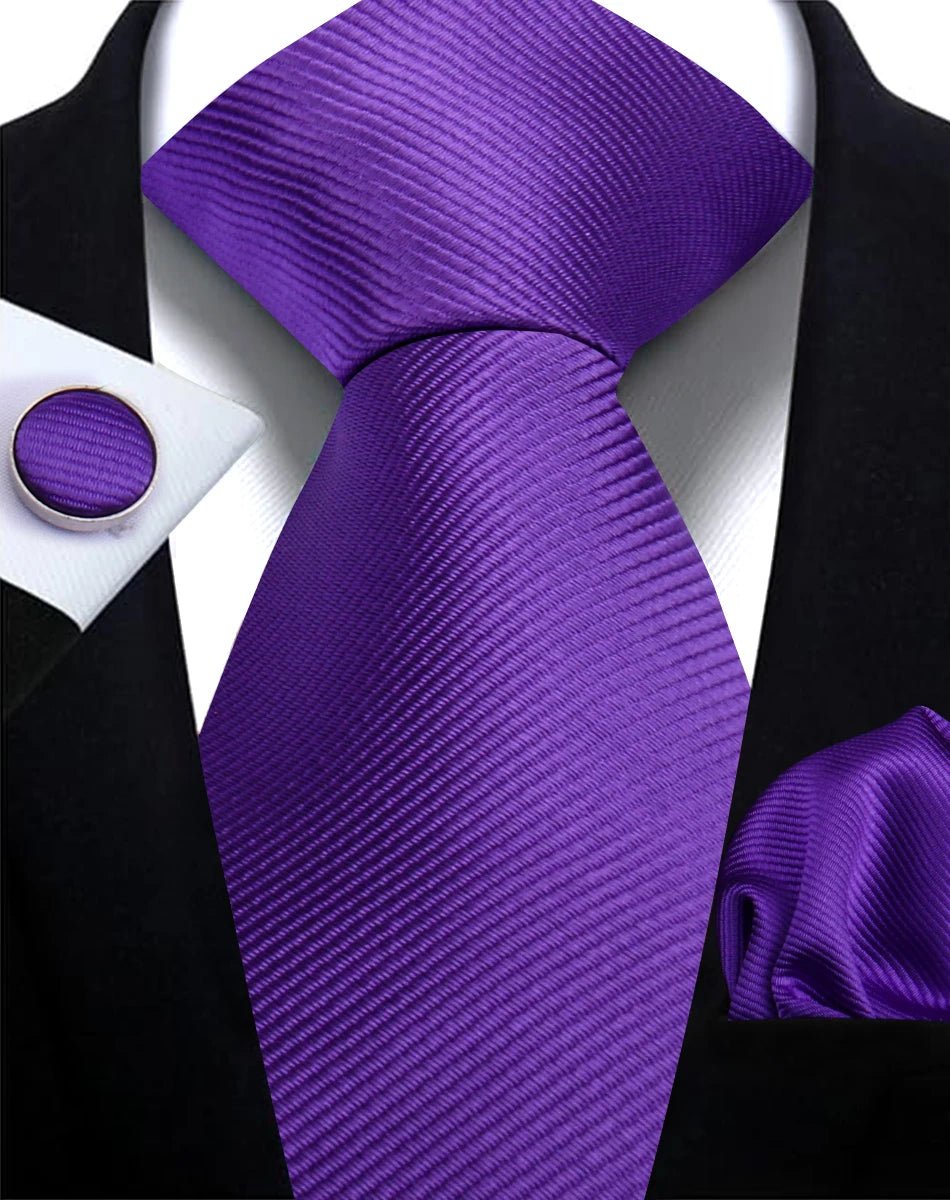Brand Business Solid Color Ties Handkerchief Cufflink Tie Clip Pin Set For Men Formal Necktie Party Wedding Men Accessories Gift - Luzilly Bridal & Apparel
